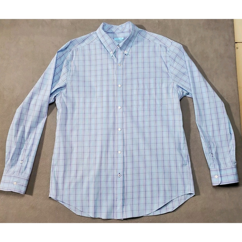 J McLaughlin Top Shirt Womens Large Blue Check Button Up Long Sleeve Stretch